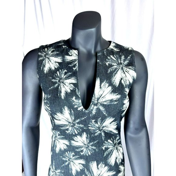 LAgence Sleeveless Blue White Linen Palm Tree Print Shift Dress Sz 4 - Picture 3 of 10